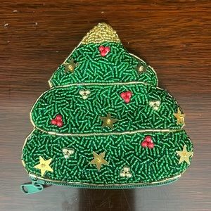Beaded Christmas Tree Change Purse NWOT